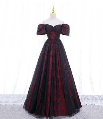 A-line Black Tulle Long Prom Dress Evening Dress HZ1023